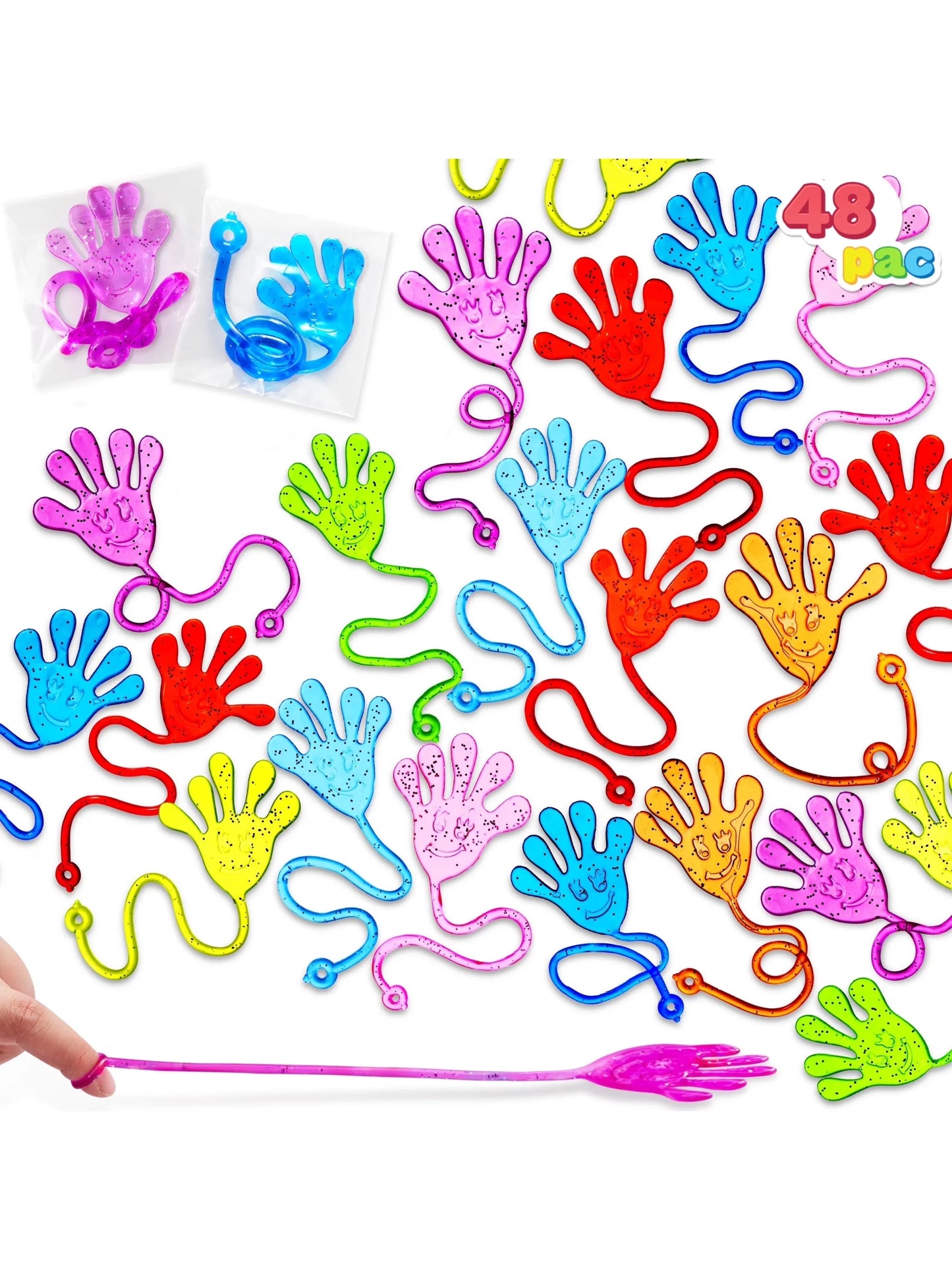 Joyfy 48/120 Pcs Sticky Hands Party Favors for Kids Assorted Stretchy Slappy Hands Fun Fidget Toys Birthday Chirstmas Gift