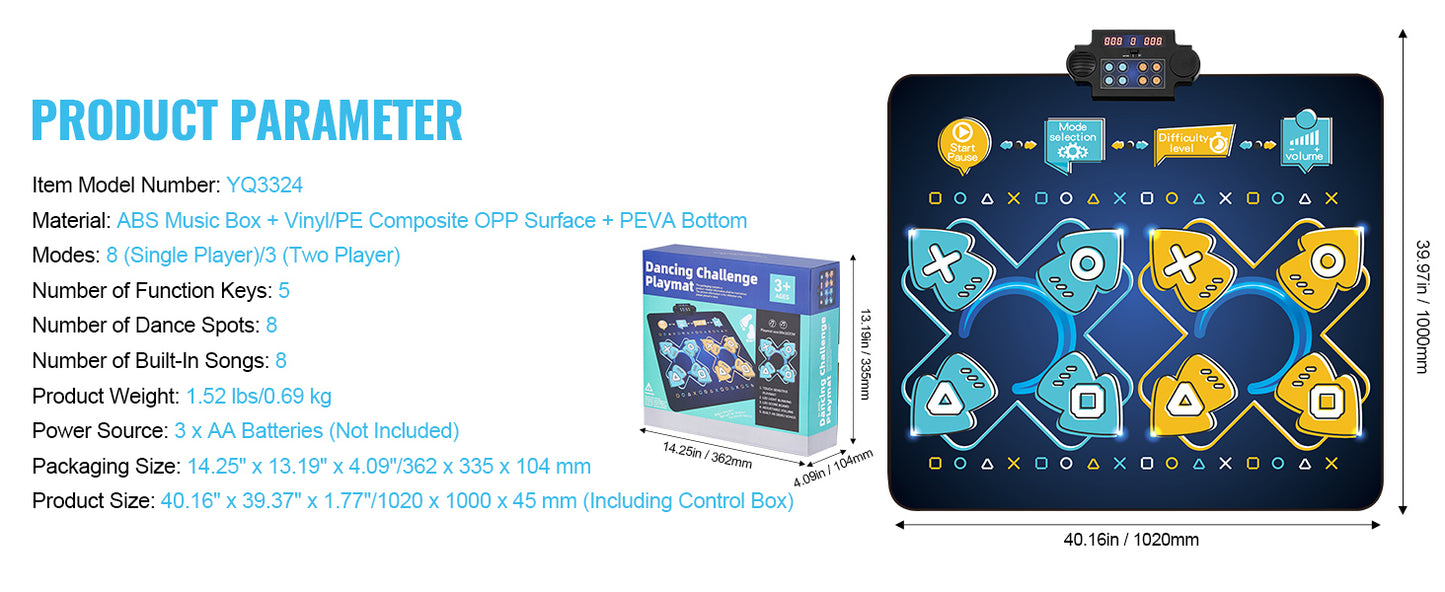 SucceBuy Kids Electronic Dance Mat 8-Button Music Dancing Play Pad Educational Toys with Single/Two Player Modes for Girls Gifts