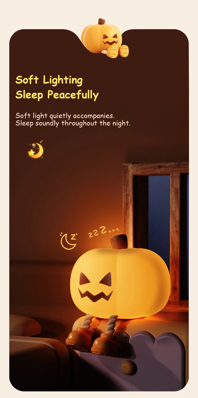 Pumpkin Night Light Cute Soft Silicone Safe Lamp Decorations Timing Dimmable Bedside Decor Kids Babies Halloween Gifts
