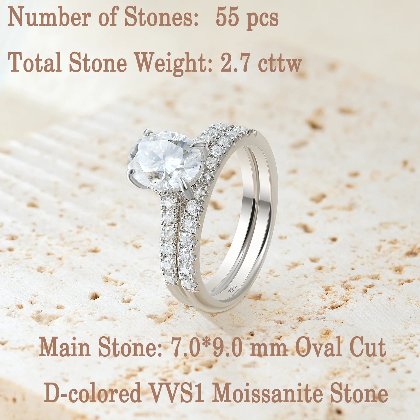 Newshe Oval 2Ct Moissanite Wedding Rings Set for Women D color VVS1 925 Sterling Sliver Luxury Engagement Ring