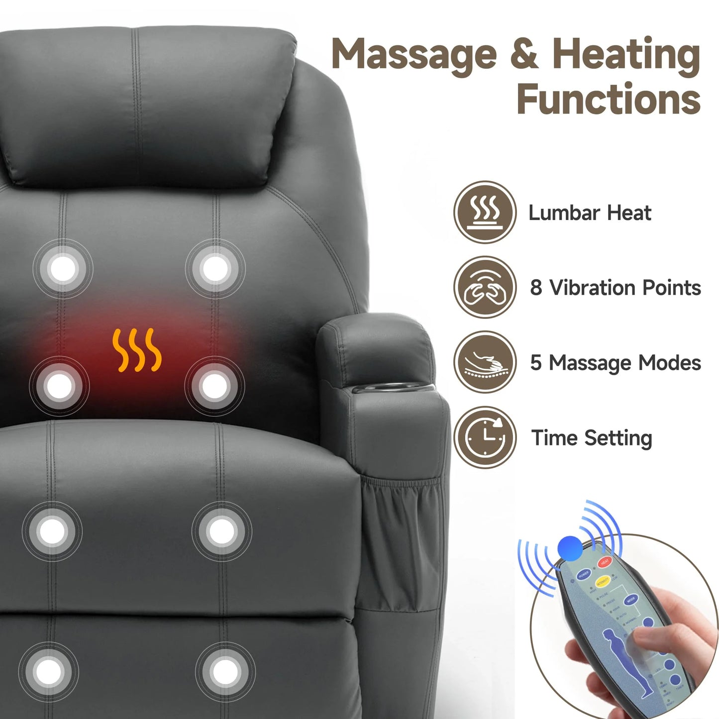 Recliner Chair with Massage and Heat, 360° Swivel Rocking Chairs for Adults, Remote Control and Cup Holder for Living Room