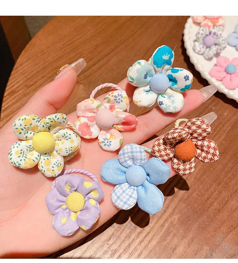 10 Pcs/Set New Baby Girl Cute Colors Flower Hair Bands Ponytail Holder Chilren Soft Scrunchies Rubber Kids Hair Accessories