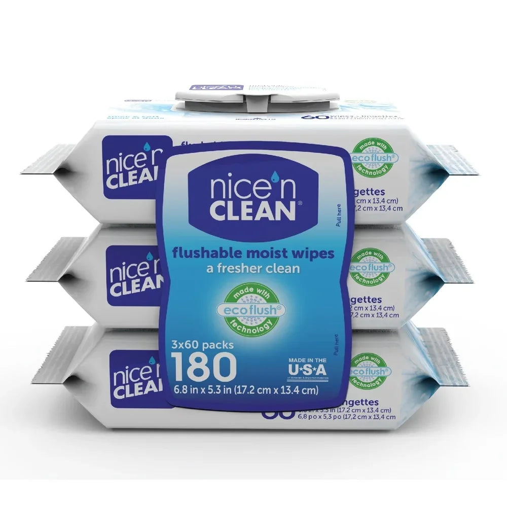 Plant-Based Flushable Wet Wipes 3 Pack Aloe Vitamin E Eco Flush Technology Hypoallergenic Septic Safe Toddler Friendly Soft