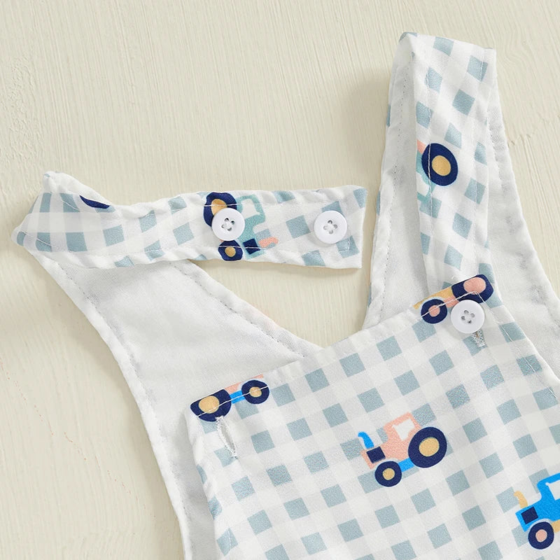 Cute Dinosaur Print Romper with Adjustable Straps and Square Neckline for Toddler Boys and Girls - Sleeveless Casual Jumpsuit