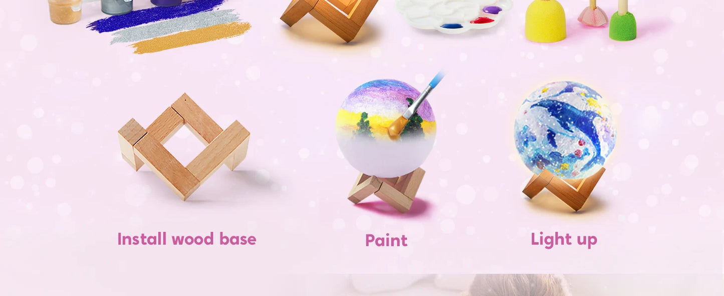 JOYFY DIY 3D Moon Night Light For Kid Paint Your Own Moon Lamp Kit Galaxy Lamp Arts and Crafts Kit School Activities Gifts