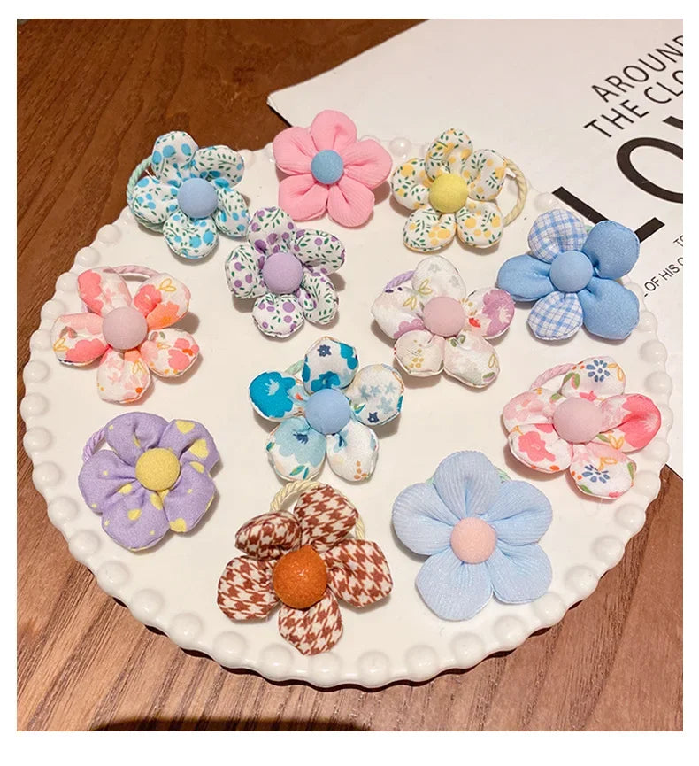 10 Pcs/Set New Baby Girl Cute Colors Flower Hair Bands Ponytail Holder Chilren Soft Scrunchies Rubber Kids Hair Accessories