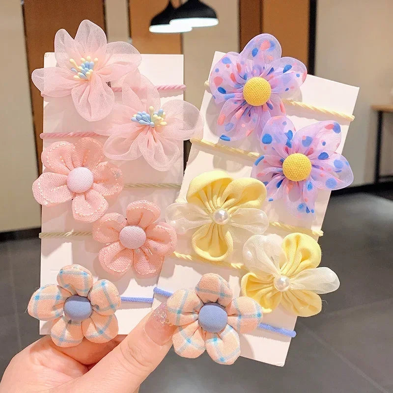 10 Pcs/Set New Baby Girl Cute Colors Flower Hair Bands Ponytail Holder Chilren Soft Scrunchies Rubber Kids Hair Accessories