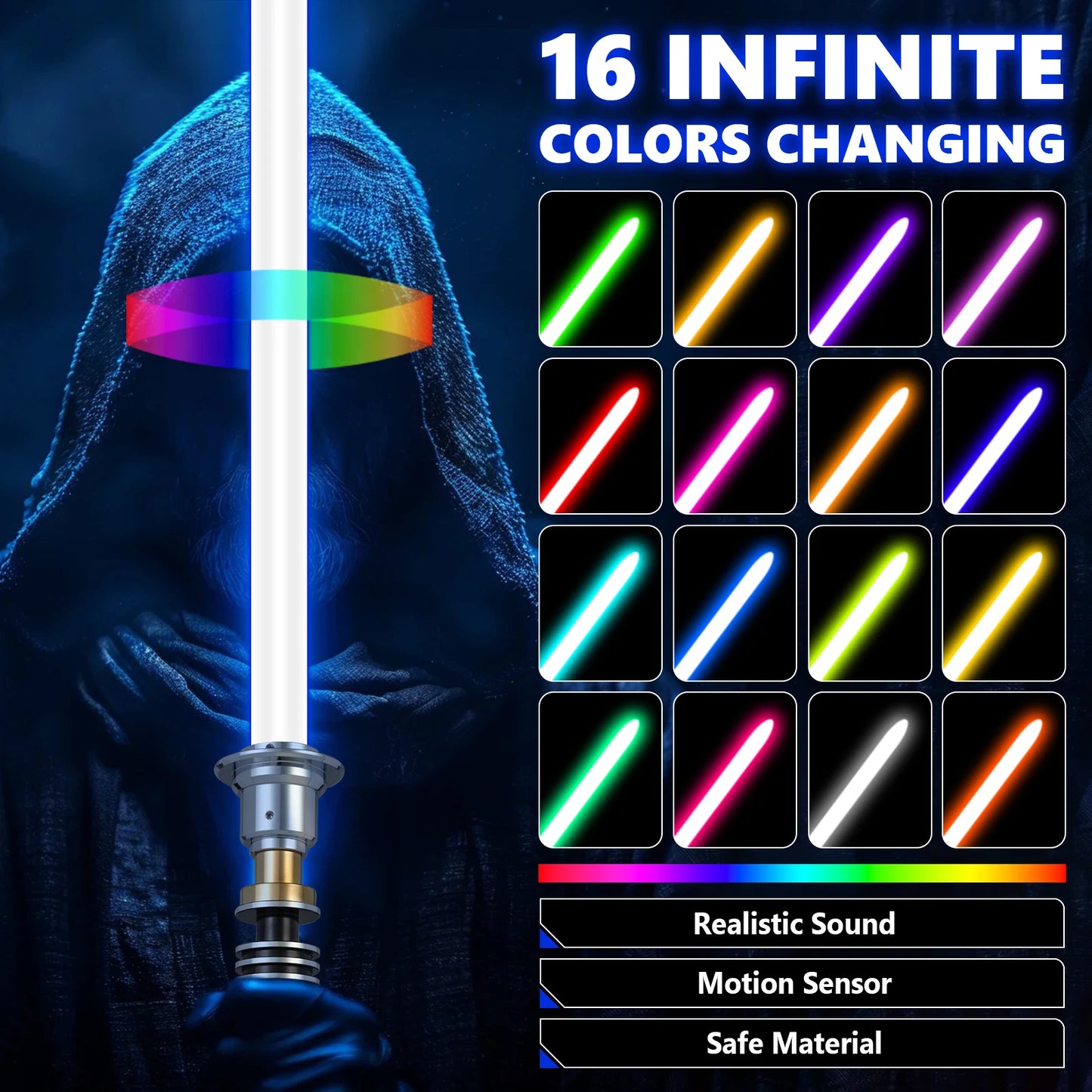 PHS Luke V2 Smooth Swing Lightsaber Metal Hilt for Heavy Dueling Color Changing Sounds Force Blaster Jedi Laser Sword Toys