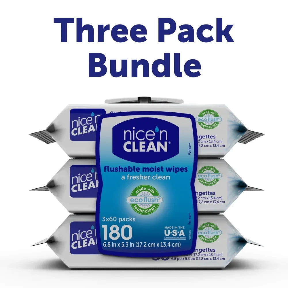 Plant-Based Flushable Wet Wipes 3 Pack Aloe Vitamin E Eco Flush Technology Hypoallergenic Septic Safe Toddler Friendly Soft