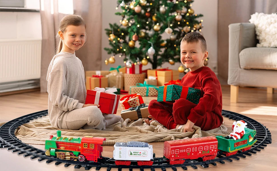 VATOS Hanging Christmas Train Set Toy Light and Sound Train Around Christmas Tree Decoration Gift Indoor Home Toys for Kids
