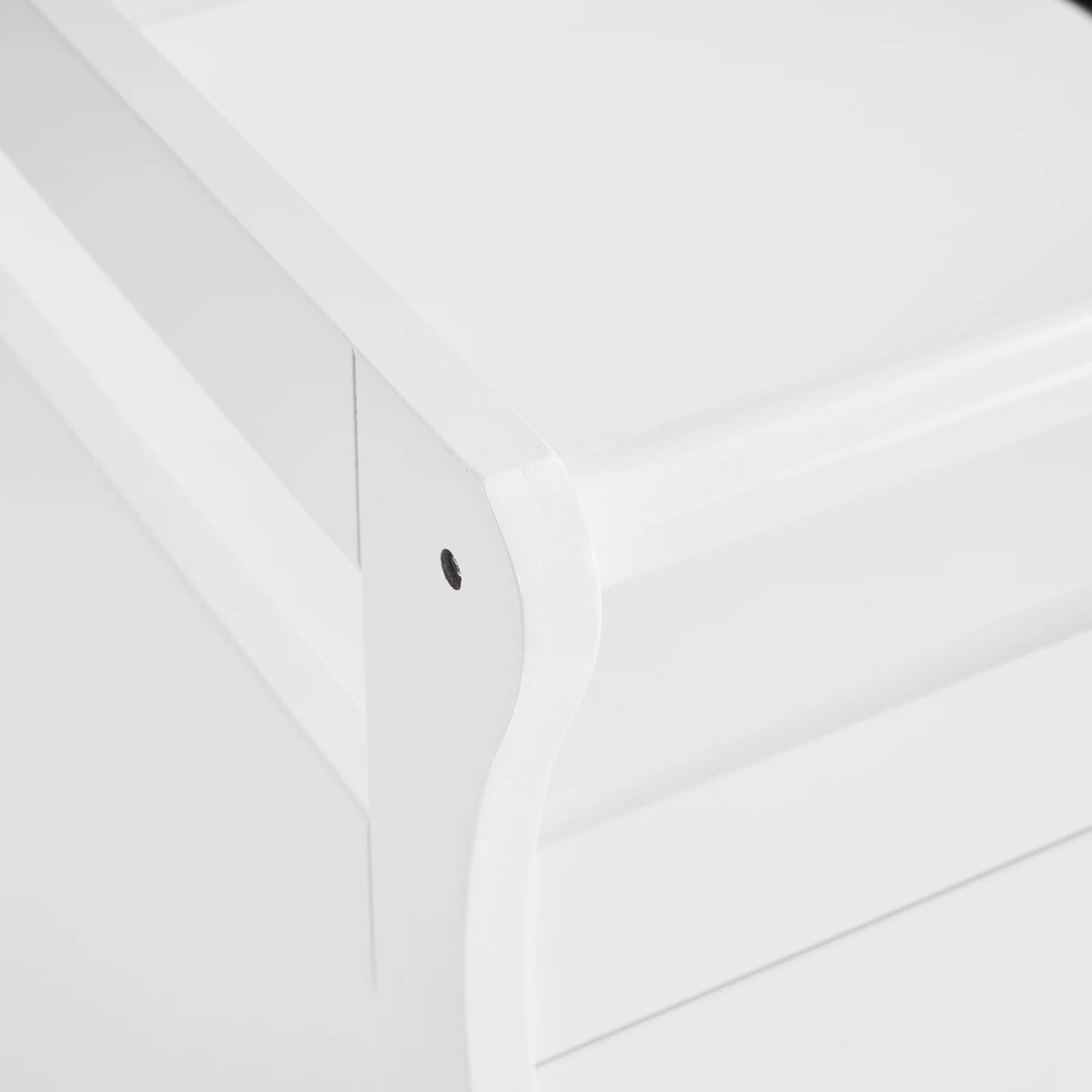 White three-drawer baby crib with safety rail, wooden baby crib with storage combination