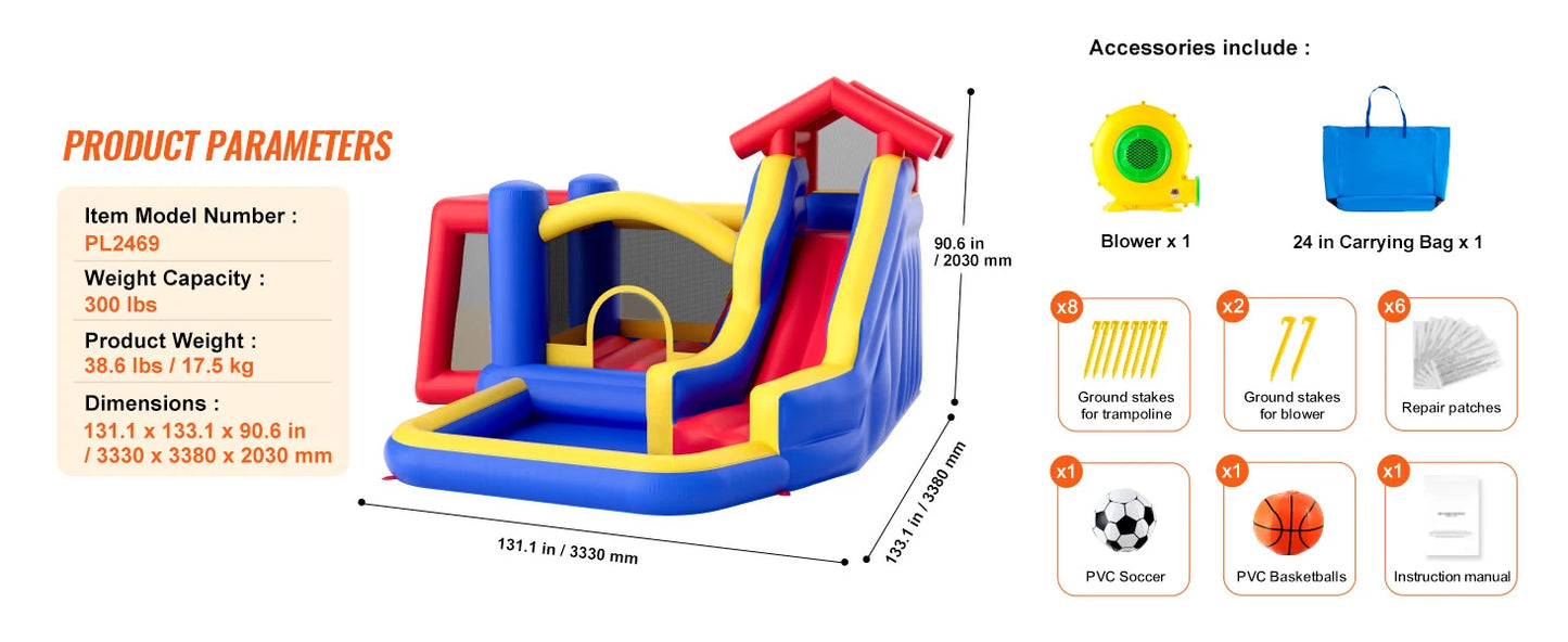 SucceBuy Inflatable Bounce House Outdoor High Quality Playhouse Trampoline Jumping Bouncer for Kid Ages 3–8 Years
