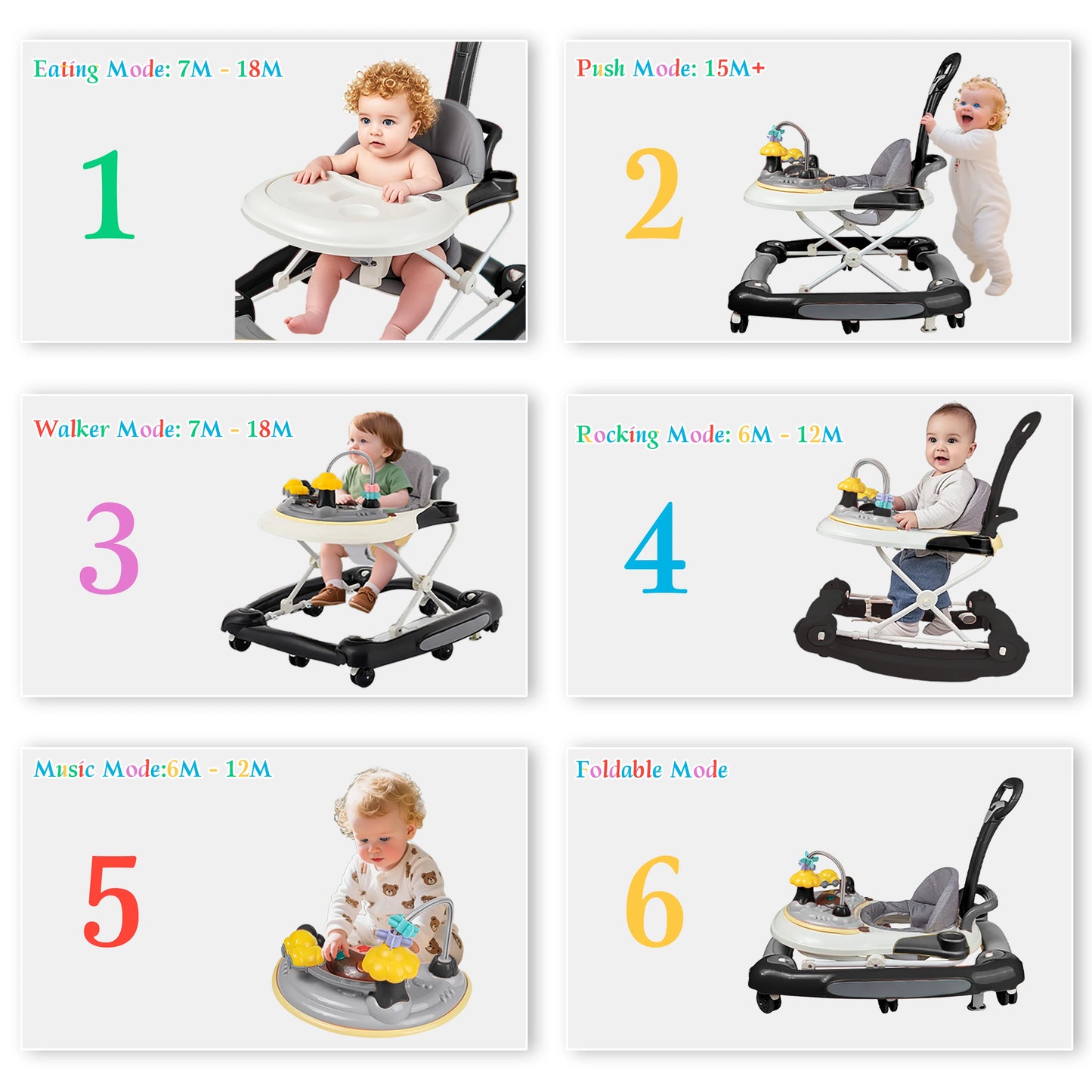Baby Multi-Functional Comfortable Walker With Awning Anti-Rollover Baby Walker Can Sit Adjust And Shake The Walker For Boy Girls