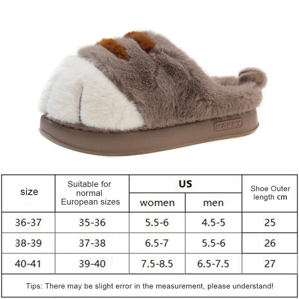 3D Cat Paw Slippers Women's Home Shoes Non Slip Furry Mules Female Fashion Warm Fluffy Slides Outdoor Cat Slippers for Autumn Wi