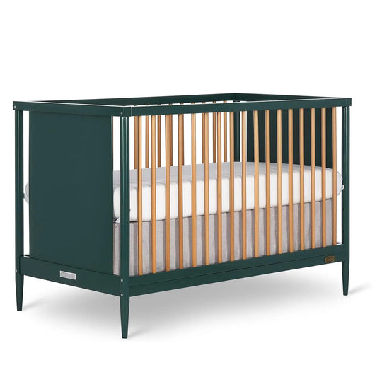 Modern Olive Convertible Crib with Rounded Spindles, 4-in-1 Design for Nursery to Toddler Bed