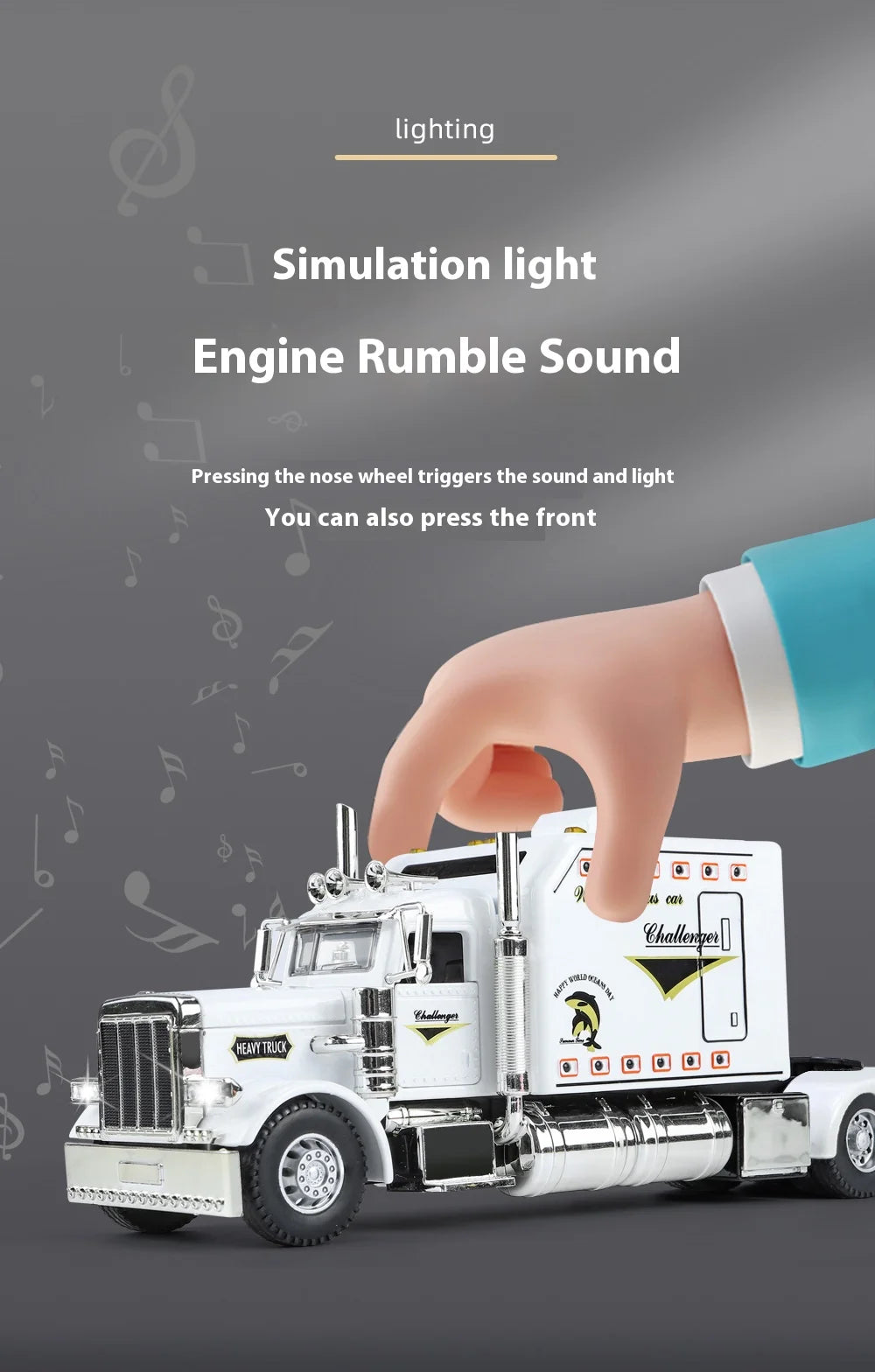 1:24 Peterbilt 389 alloy car model, with lighting and simulated sound effects,Toy Trucks for Boys gift