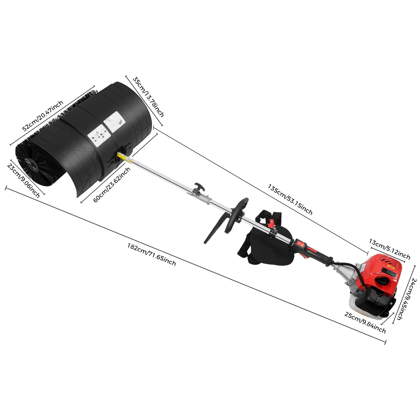 52CC 2.3HP Handheld Sweeper Manual Gas Power Sweeping Broom Artificial Grass Brush Gasoline Powered Broom Garden Lawn Sweeper