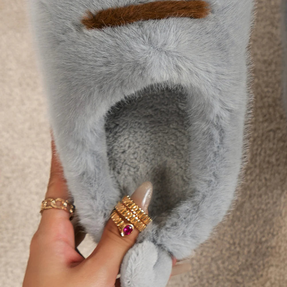 3D Cat Paw Slippers Women's Home Shoes Non Slip Furry Mules Female Fashion Warm Fluffy Slides Outdoor Cat Slippers for Autumn Wi