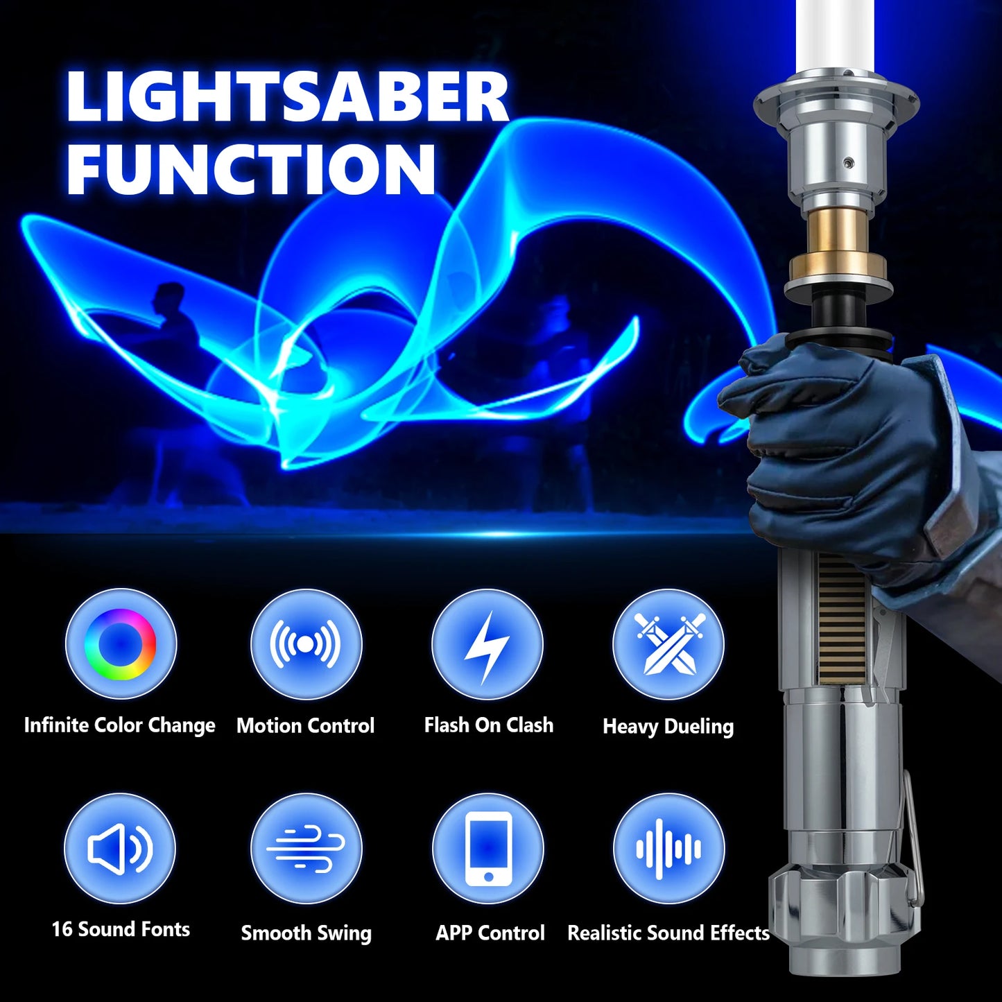 PHS Luke V2 Smooth Swing Lightsaber Metal Hilt for Heavy Dueling Color Changing Sounds Force Blaster Jedi Laser Sword Toys