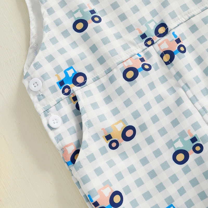 Cute Dinosaur Print Romper with Adjustable Straps and Square Neckline for Toddler Boys and Girls - Sleeveless Casual Jumpsuit