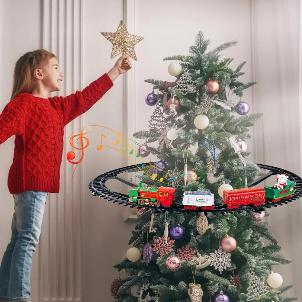 VATOS Hanging Christmas Train Set Toy Light and Sound Train Around Christmas Tree Decoration Gift Indoor Home Toys for Kids