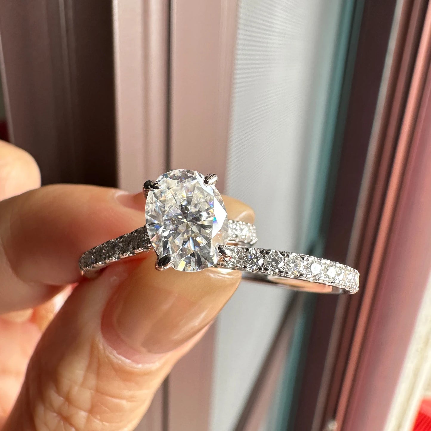 Newshe Oval 2Ct Moissanite Wedding Rings Set for Women D color VVS1 925 Sterling Sliver Luxury Engagement Ring