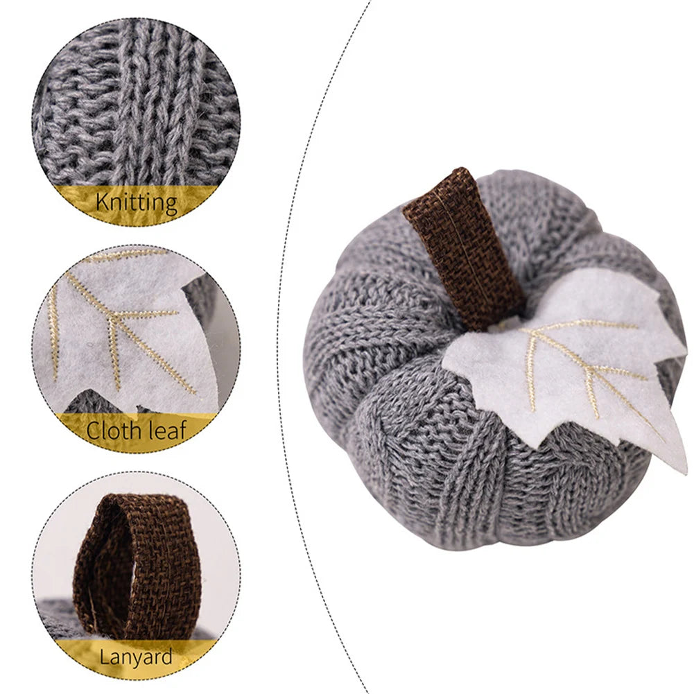 1-3PCS Autumn New Knit Mini Pumpkin with Maple Leaf Decoration Halloween Thanksgiving Day Kitchen Centerpiece Ornament Gifts