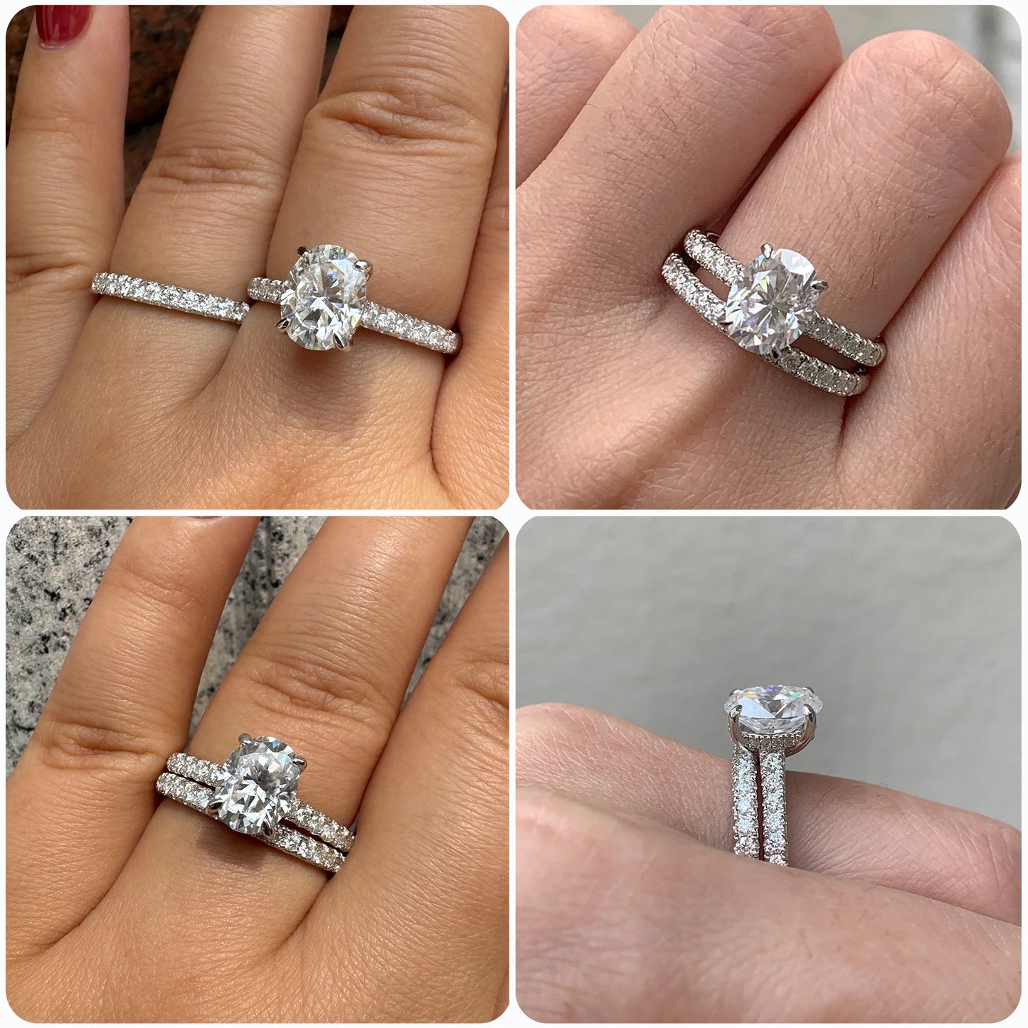 Newshe Oval 2Ct Moissanite Wedding Rings Set for Women D color VVS1 925 Sterling Sliver Luxury Engagement Ring