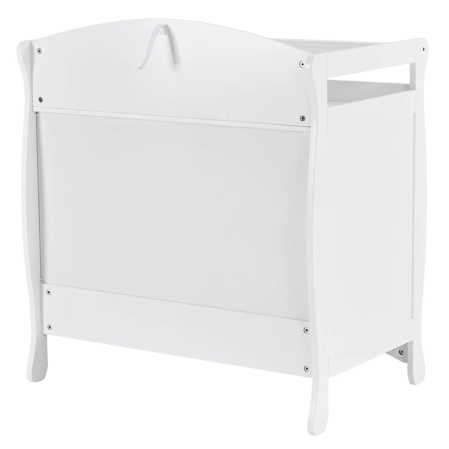 White three-drawer baby crib with safety rail, wooden baby crib with storage combination
