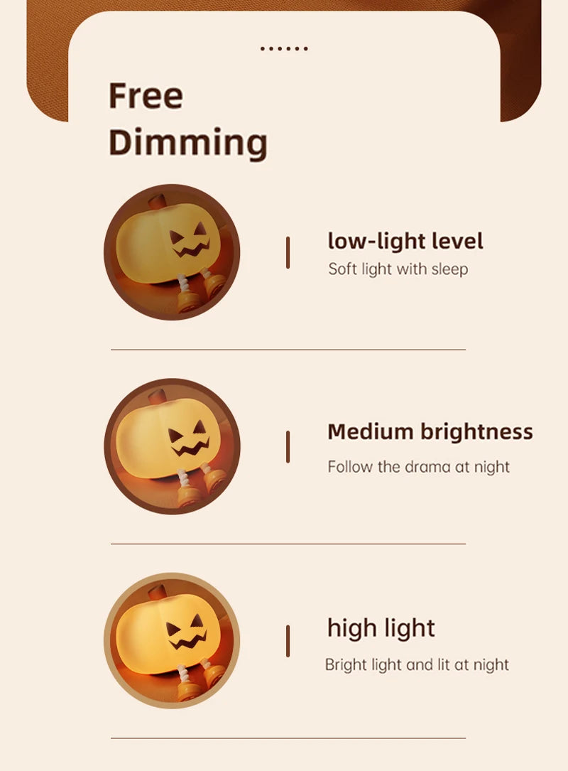 Pumpkin Night Light Cute Soft Silicone Safe Lamp Decorations Timing Dimmable Bedside Decor Kids Babies Halloween Gifts