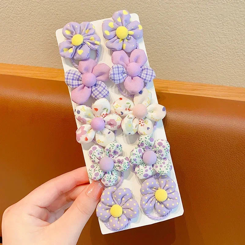 10 Pcs/Set New Baby Girl Cute Colors Flower Hair Bands Ponytail Holder Chilren Soft Scrunchies Rubber Kids Hair Accessories