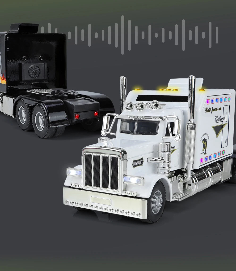 1:24 Peterbilt 389 alloy car model, with lighting and simulated sound effects,Toy Trucks for Boys gift