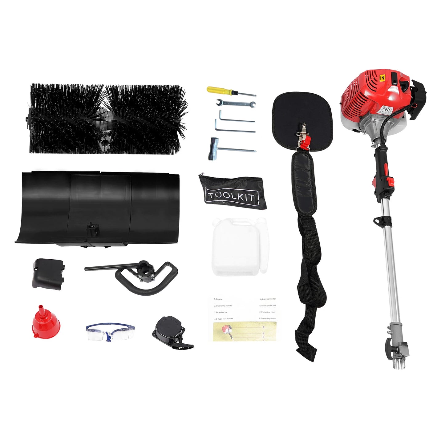 52CC 2.3HP Handheld Sweeper Manual Gas Power Sweeping Broom Artificial Grass Brush Gasoline Powered Broom Garden Lawn Sweeper