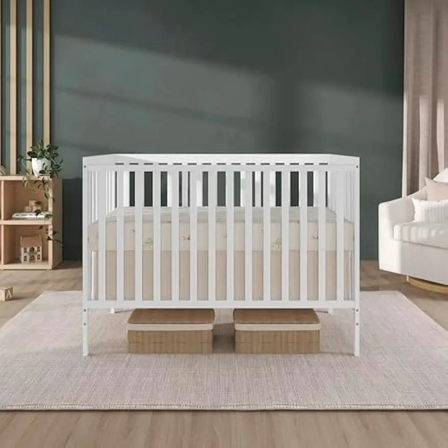 5-in-1 Convertible Full-Size Baby Crib with Toddler, Day & Full Bed Conversion in White, Sustainable Pinewood