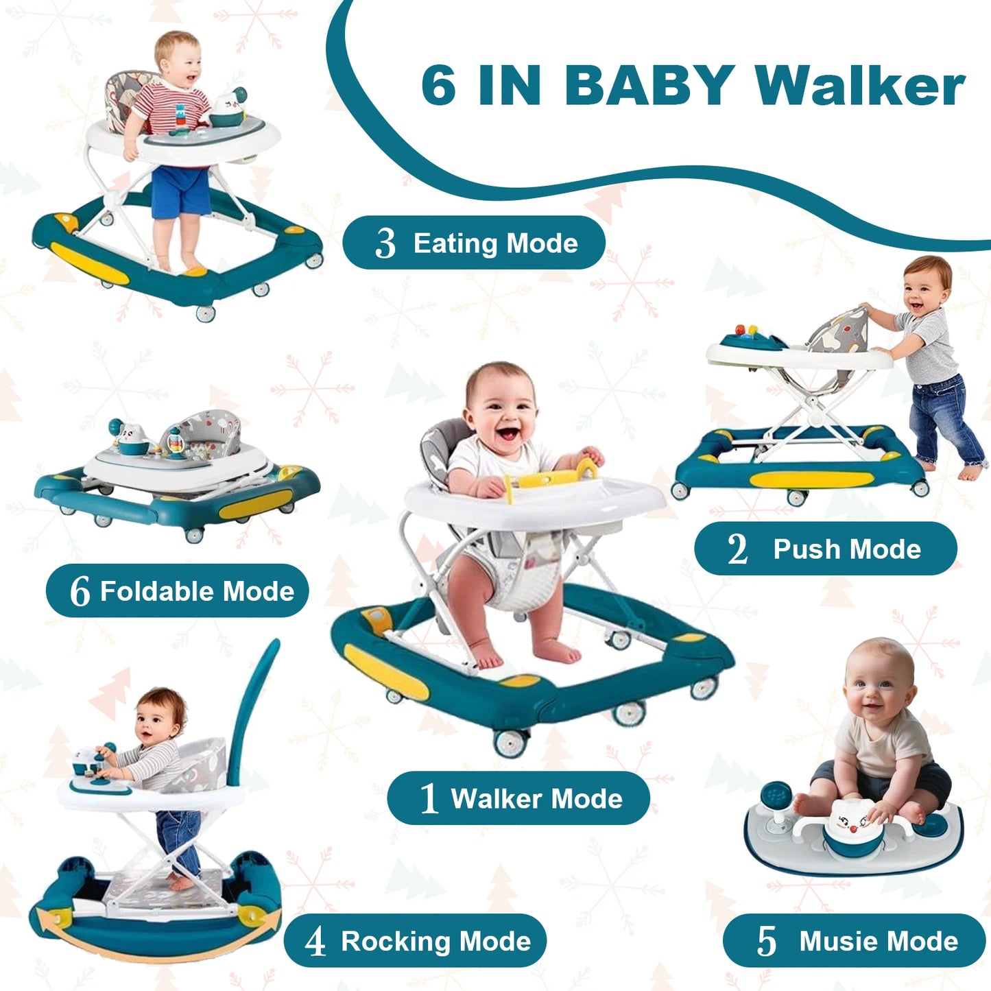 Baby Multi-Functional Comfortable Walker With Awning Anti-Rollover Baby Walker Can Sit Adjust And Shake The Walker For Boy Girls