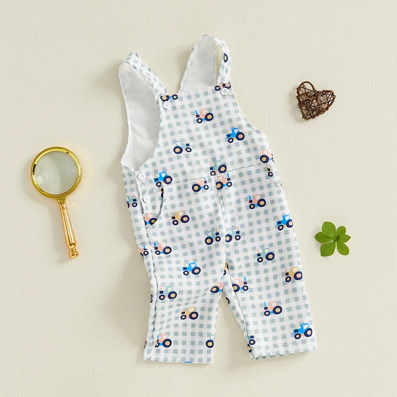 Cute Dinosaur Print Romper with Adjustable Straps and Square Neckline for Toddler Boys and Girls - Sleeveless Casual Jumpsuit