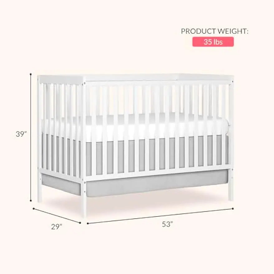 5-in-1 Convertible Full-Size Baby Crib with Toddler, Day & Full Bed Conversion in White, Sustainable Pinewood