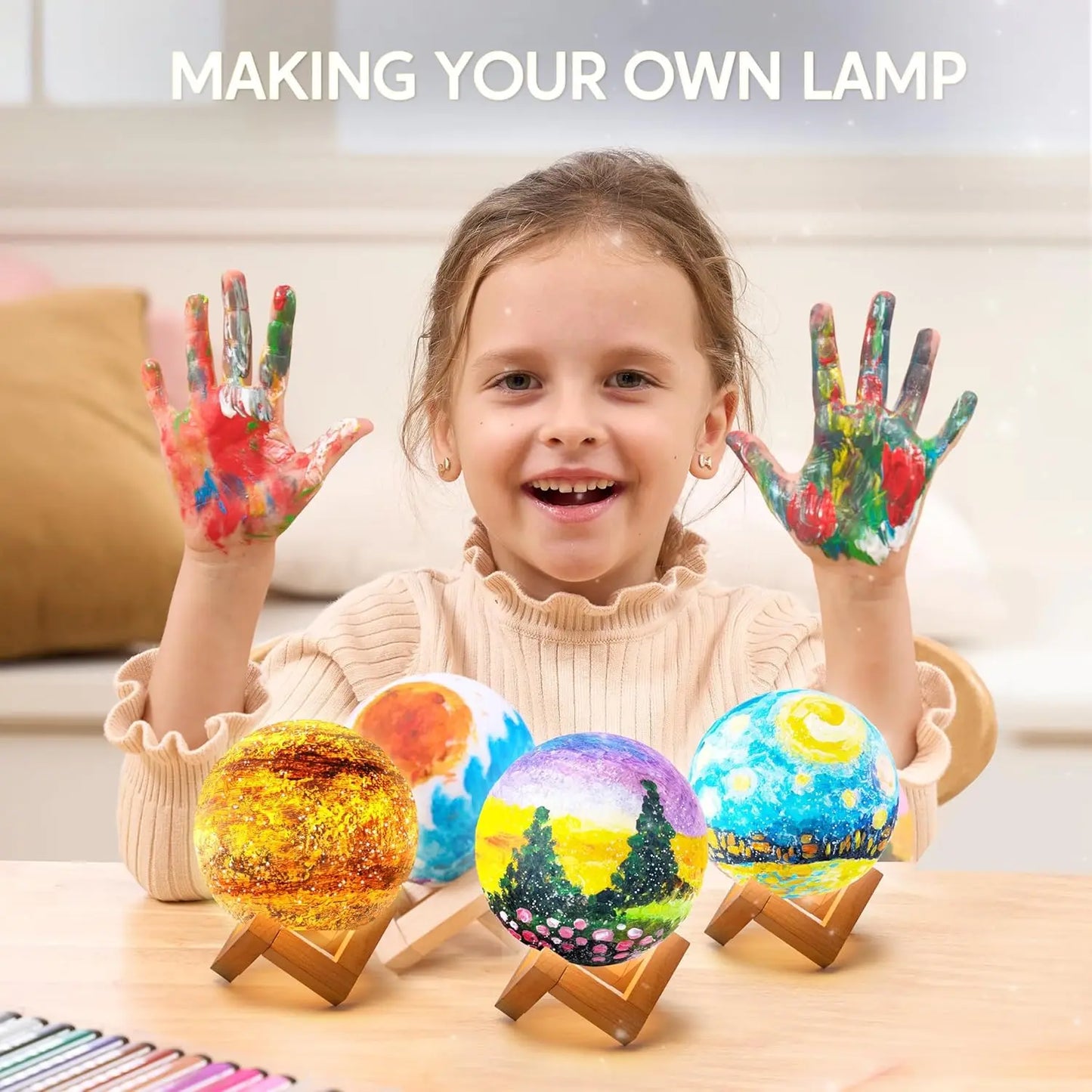 JOYFY DIY 3D Moon Night Light For Kid Paint Your Own Moon Lamp Kit Galaxy Lamp Arts and Crafts Kit School Activities Gifts