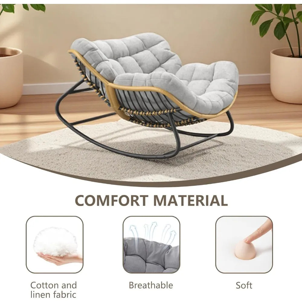 Outdoor/Indoor Rocking Chair,Papasan Chair,Outdoor Patio Porch Furniture,Rattan Wicker Lounge Chair Indoor,Rocker Egg Chair for