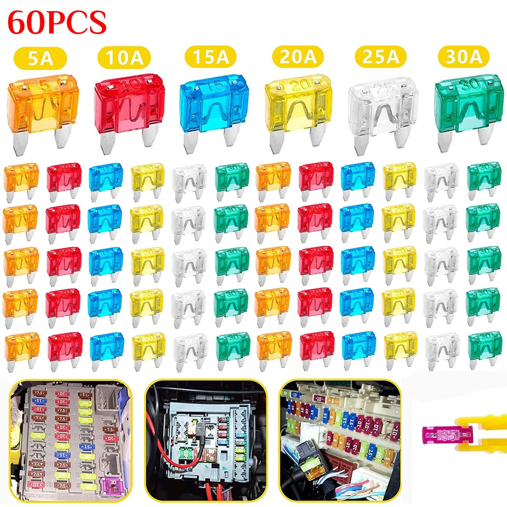 60-300pcs Cars Truck Mini Fuse Mixed Set Kit Auto Car Safety Assortment Mini Truck Blade Fuse Replacement 5/10/15/20/25/30A