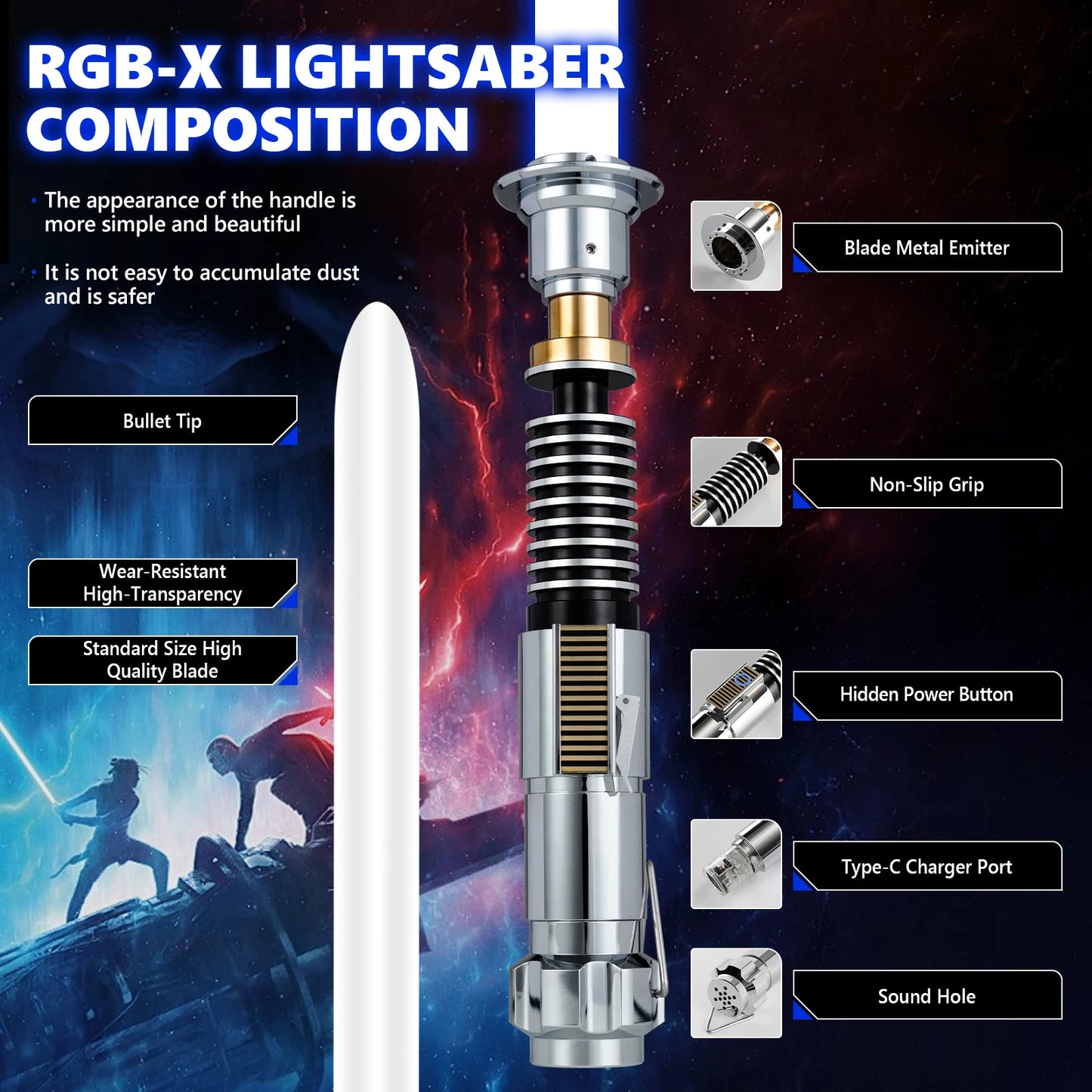 PHS Luke V2 Smooth Swing Lightsaber Metal Hilt for Heavy Dueling Color Changing Sounds Force Blaster Jedi Laser Sword Toys