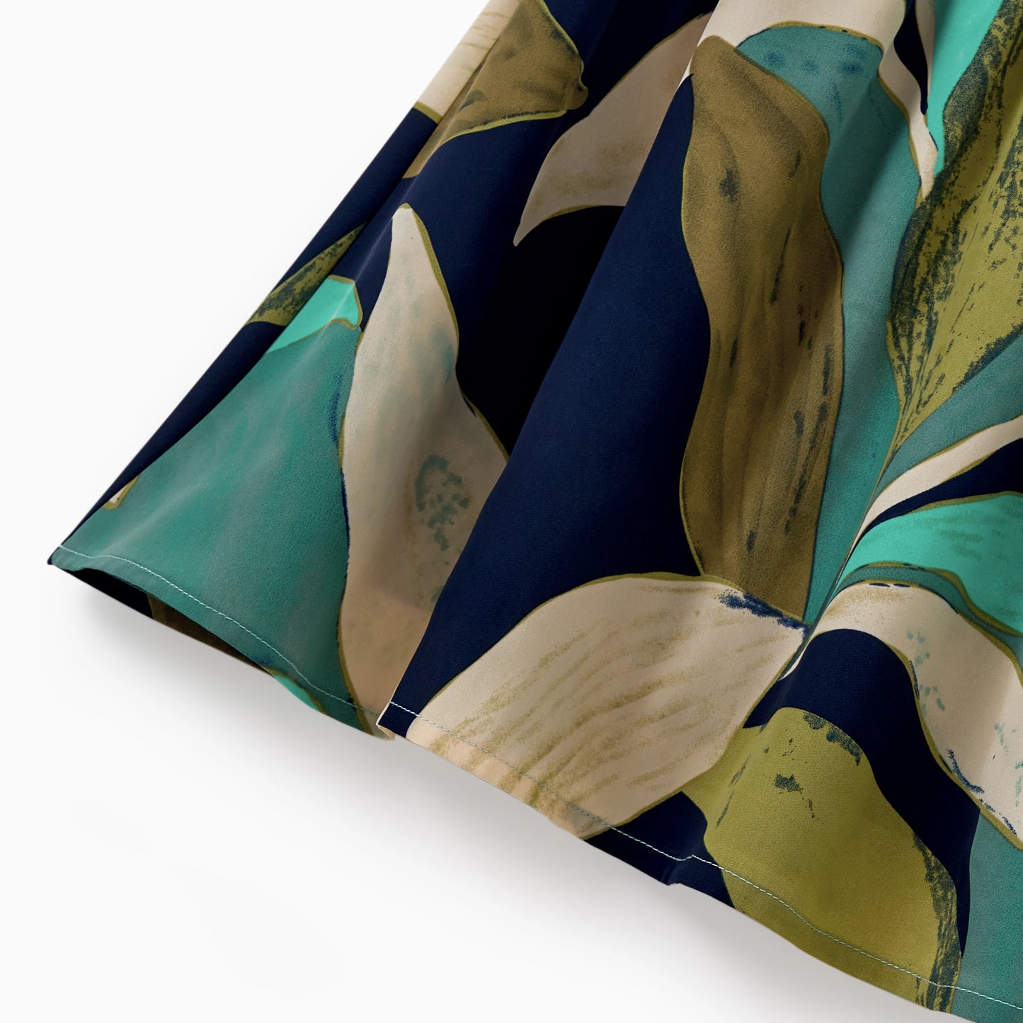 PatPat Elegant Navy Blue Green Leaf Print Girls' Dress