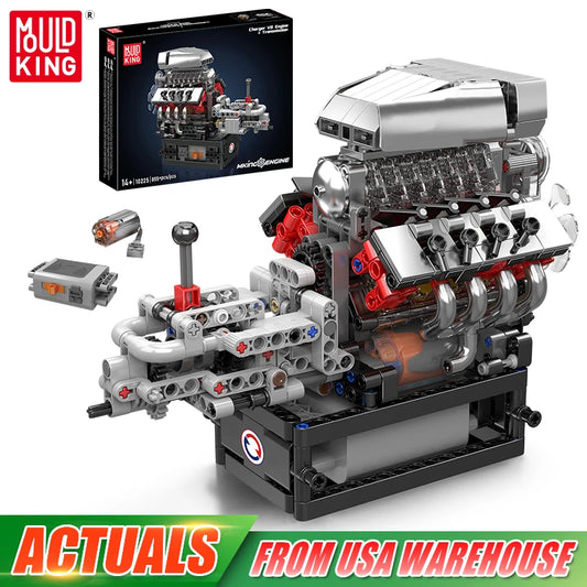 Mould King 10225 Technical Engine Toys The Motorized V8 Car Engine Building Block Assembly Engine Brick Set Kids Christmas Gift