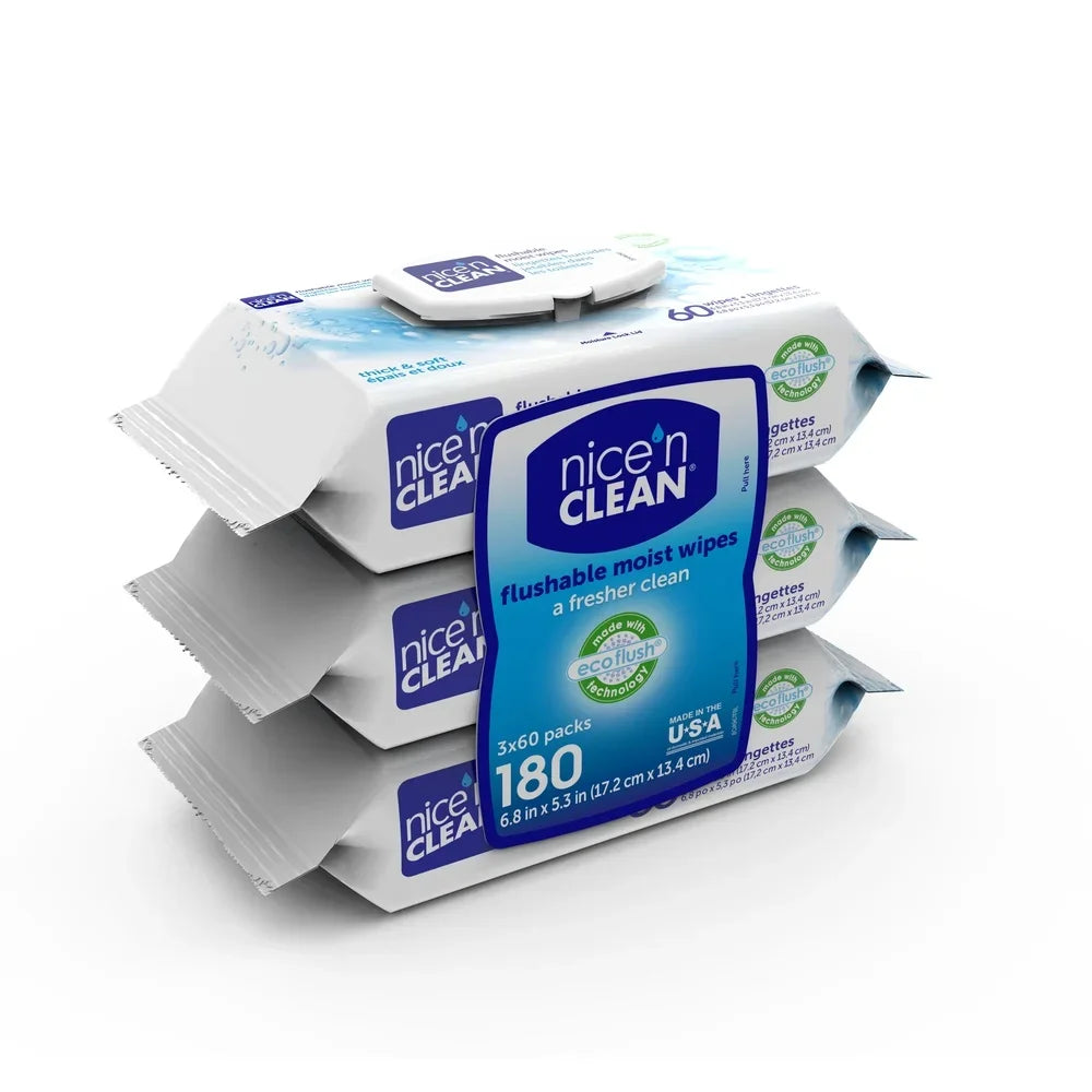 Plant-Based Flushable Wet Wipes 3 Pack Aloe Vitamin E Eco Flush Technology Hypoallergenic Septic Safe Toddler Friendly Soft