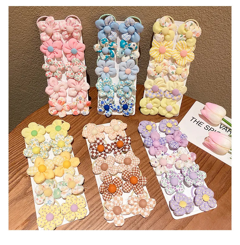 10 Pcs/Set New Baby Girl Cute Colors Flower Hair Bands Ponytail Holder Chilren Soft Scrunchies Rubber Kids Hair Accessories