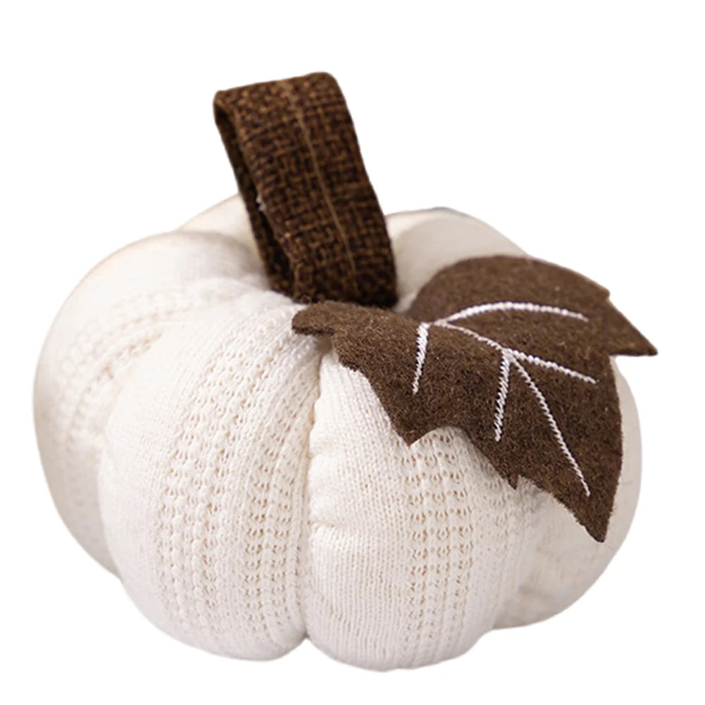 1-3PCS Autumn New Knit Mini Pumpkin with Maple Leaf Decoration Halloween Thanksgiving Day Kitchen Centerpiece Ornament Gifts