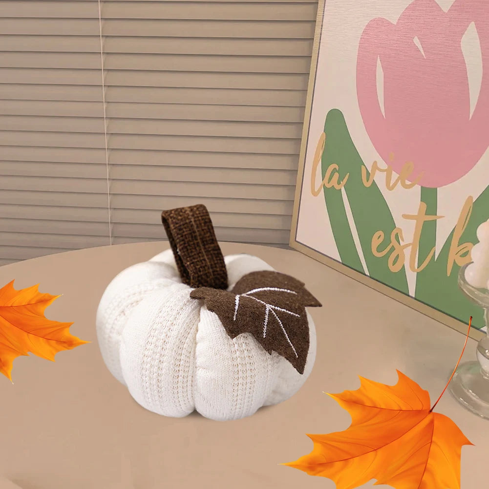 1-3PCS Autumn New Knit Mini Pumpkin with Maple Leaf Decoration Halloween Thanksgiving Day Kitchen Centerpiece Ornament Gifts