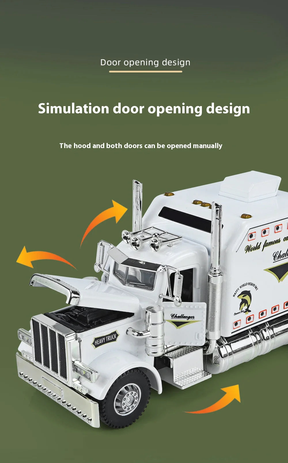 1:24 Peterbilt 389 alloy car model, with lighting and simulated sound effects,Toy Trucks for Boys gift