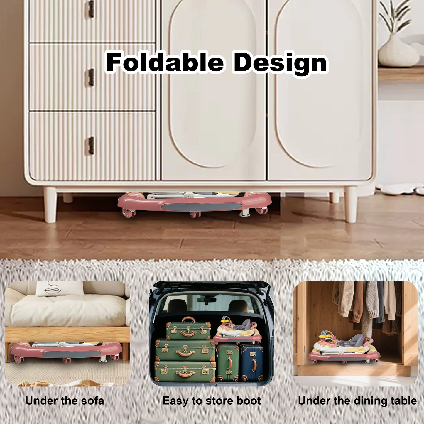 Baby Multi-Functional Comfortable Walker With Awning Anti-Rollover Baby Walker Can Sit Adjust And Shake The Walker For Boy Girls