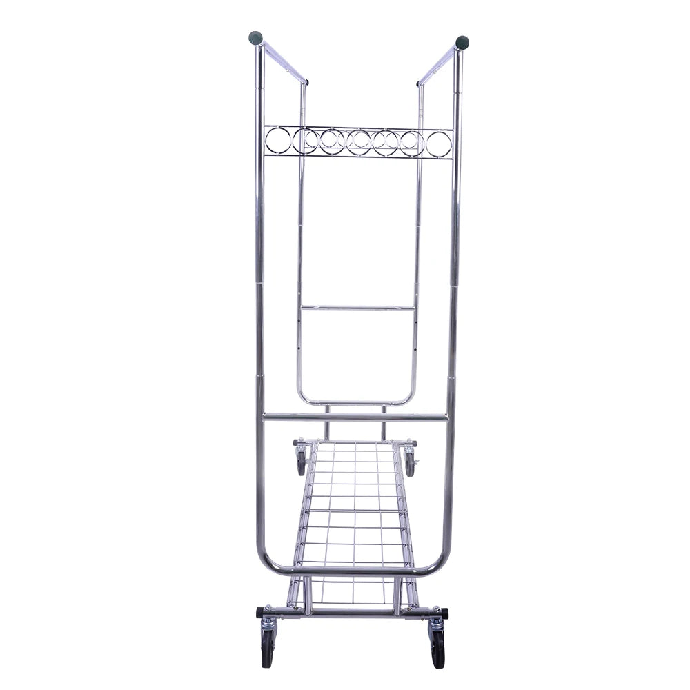 Commercial Grade Heavy Duty Double-rail Garment Rack with Shelves Wheels Chrome Finish Heavy Duty Double-rail Coat Rack 600 lbs
